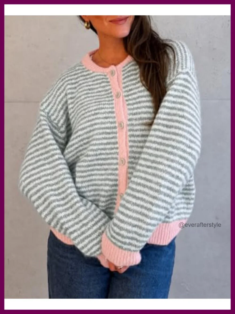 Women's Striped Knit Cardigan Long Sleeve Button Up Oversized Lightweight